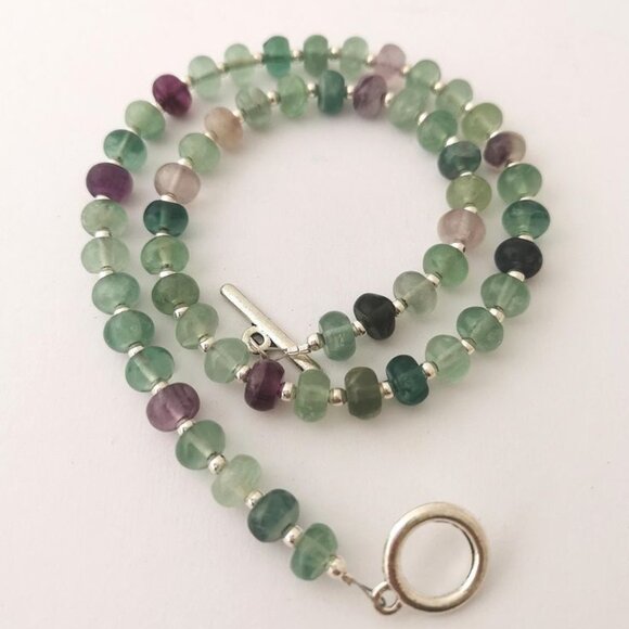 Rainbow Fluorite Beaded Necklace and Bracelet : Green & Purple Gemstone - Picture 1 of 6
